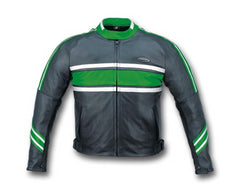 Mens Black and Green Leather Motorcycle Jacket  with Removable Soft Armor