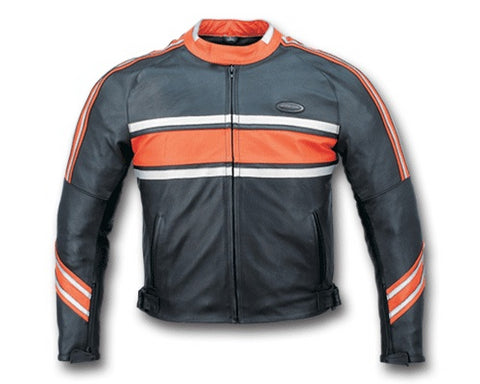 Mens Motorcycle Leather Armor Jacket Black and Orange