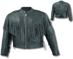 Mens Leather Motorcycle Cruising Jacket With Fringes