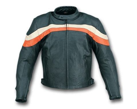 Mens Motorcycle Leather Jacket With Armor Black/Orange