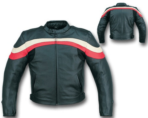 Mens Motorcycle Leather Jacket With Armor  Black/Red