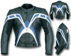 Mens Leather Motorcycle Sport Jacket With Armor Black/Blue