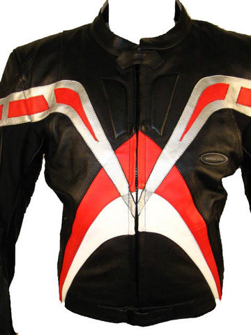 Mens Leather Motorcycle Sport Jacket With Armor Black/Red