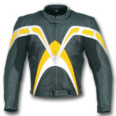 Mens Leather Motorcycle Sport Jacket With Armor Black/Yellow