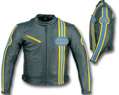 Mens Leather Motorcycle Sport Jacket With Armor Blue/Yellow