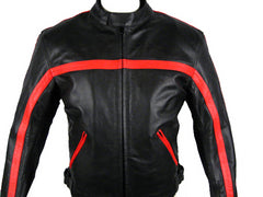 Mens Leather Motorcycle Sport Jacket With Armor Red Stripe