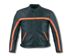 Men Leather Motorcycle Sport Jacket With Armor Orange Stripe