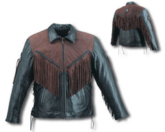 Finish and Nubuck Leather Motorcycle Jacket with Fringes