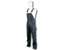 Black Top Grain Leather Bib Style Motorcycle Pants