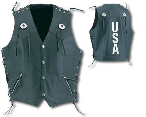 Black Top Grain Leather Motorcycle Vest USA