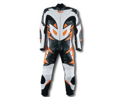 Piece Leather Armored Motorcycle Racing Suit Black Orange