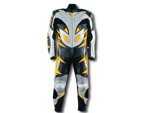 1 Piece Leather Armored Motorcycle Racing Suit Silver Yellow