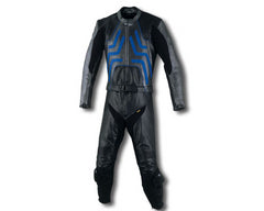 2 Piece Leather Armored Motorcycle Racing Suit Black Blue