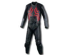 2 Piece Leather Armored Motorcycle Racing Suit Black Red