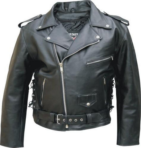 Black Buffalo Leather Motorcycle Jacket Zip Out Liner Side Laces