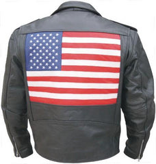 Men's Black USA Flag Top Grain Leather Motorcycle Jacket