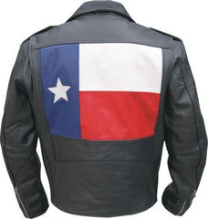 Men's Black Texas Flag Top Grain Leather Motorcycle Jacket